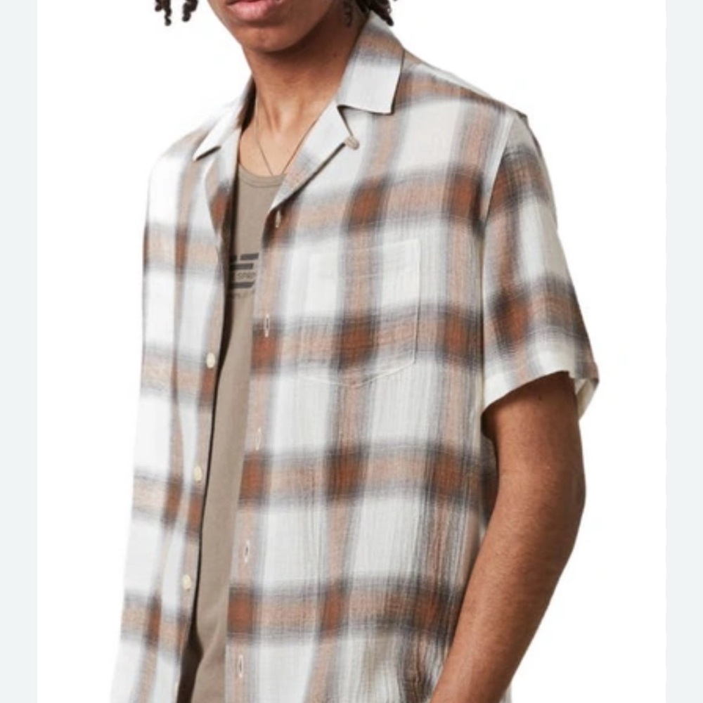 All Saints Brown and White Casual Button Down Shirt